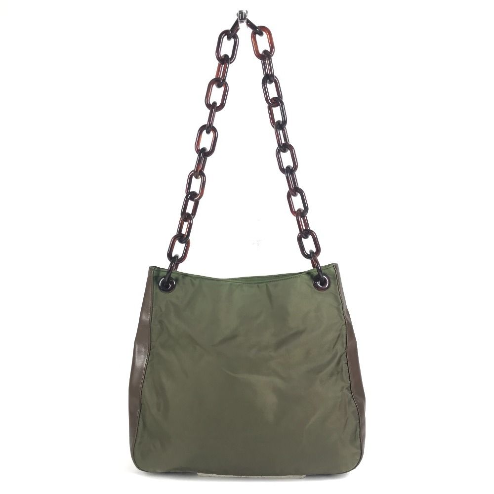 Prada Shoulder Bag Plastic Chain Leather Khaki