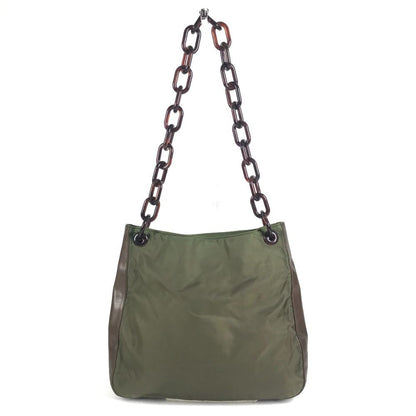 Prada Shoulder Bag Plastic Chain Leather Khaki