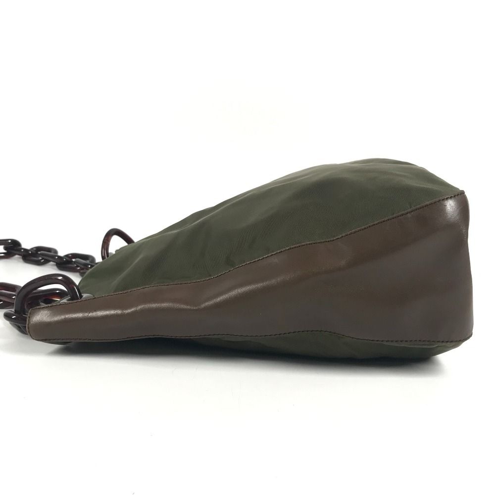 Prada Shoulder Bag Plastic Chain Leather Khaki — view 5