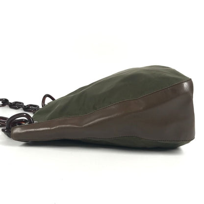 Prada Shoulder Bag Plastic Chain Leather Khaki — view 5