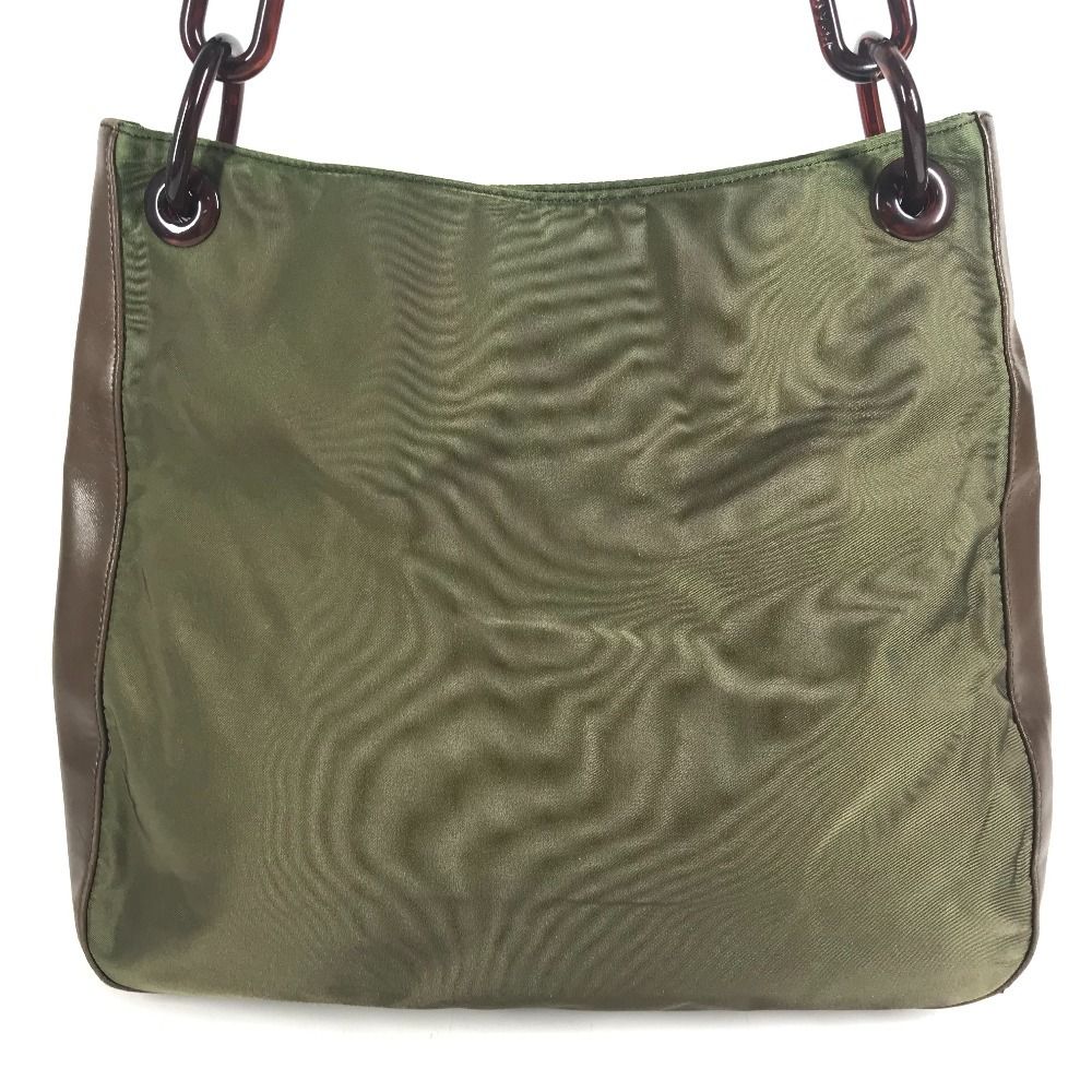 Prada Shoulder Bag Plastic Chain Leather Khaki — view 3