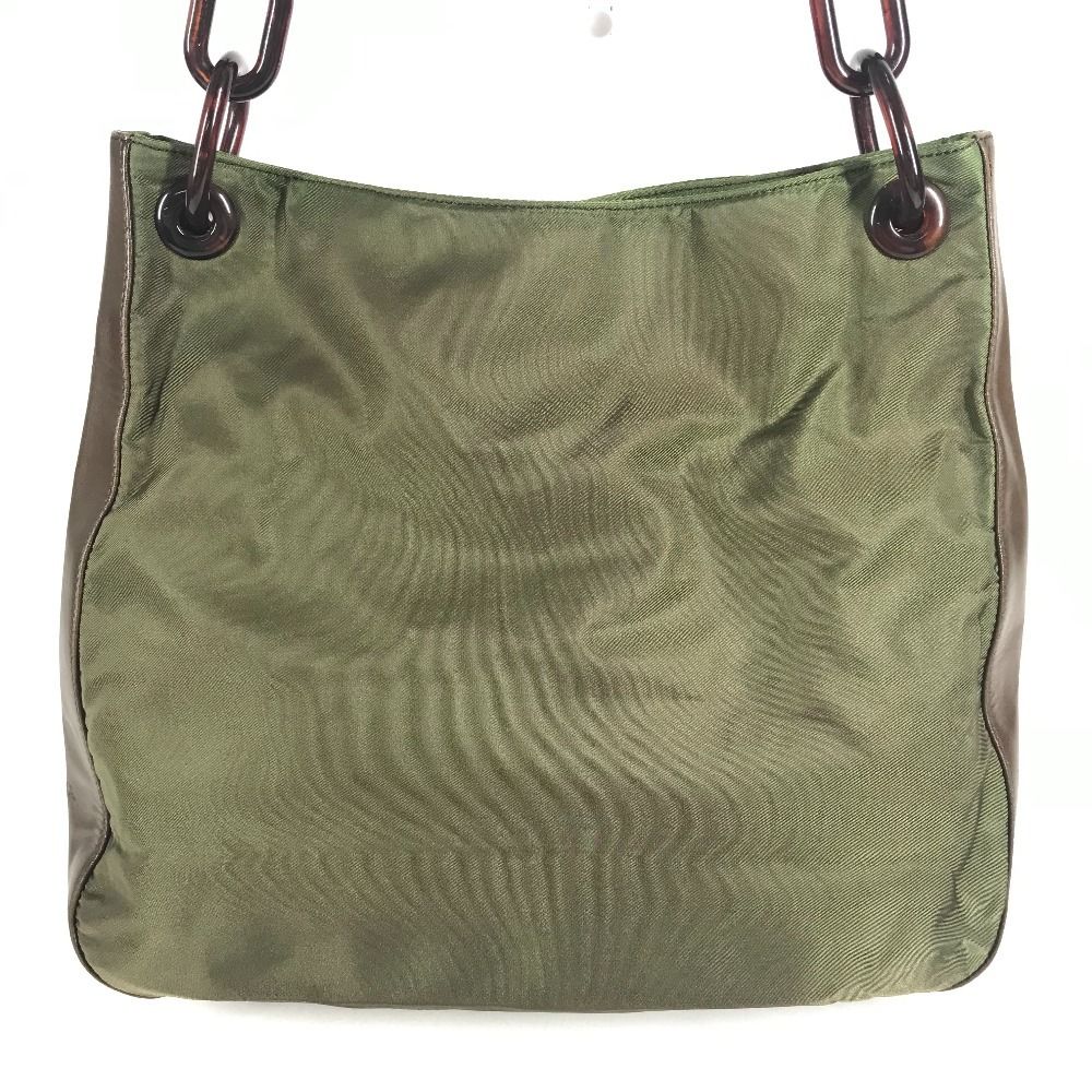 Prada Shoulder Bag Plastic Chain Leather Khaki — view 2