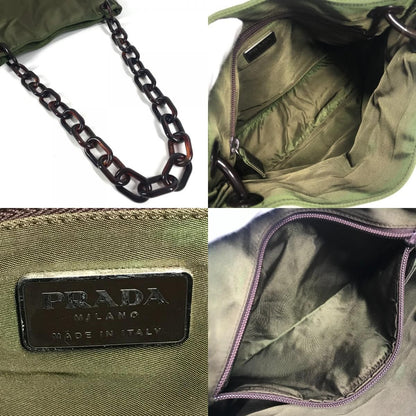 Prada Shoulder Bag Plastic Chain Leather Khaki — view 8