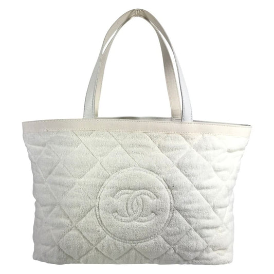 Chanel Shoulder Bag CC Logo Cotton White
