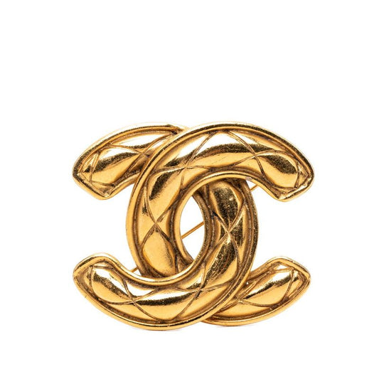 Chanel Quilted CC Logo Brooch Gold Plated