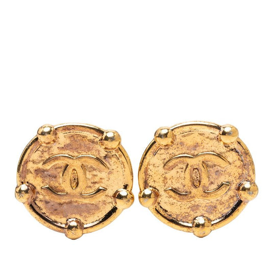 Chanel Vintage CC Logo Round Earrings Gold Plated