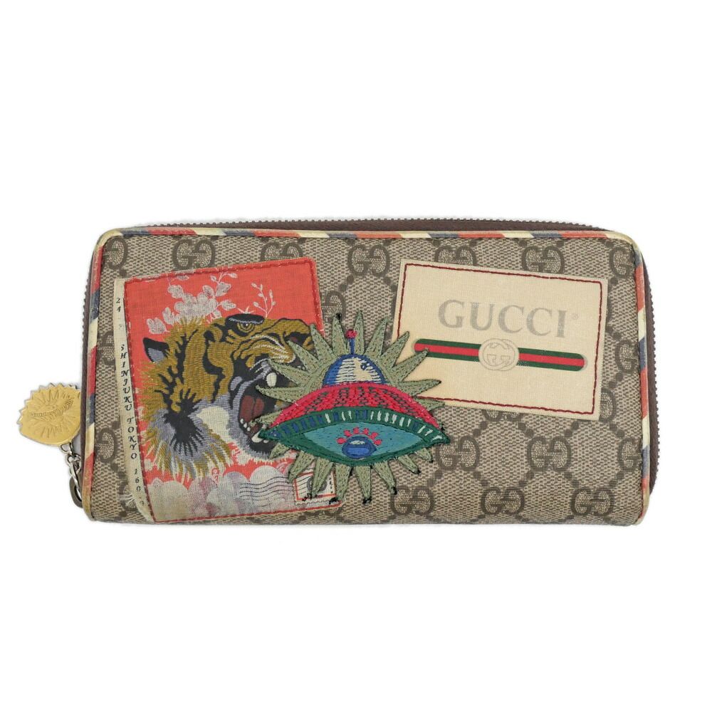 Gucci Courier Zip Around Wallet Beige Brown GG Supreme