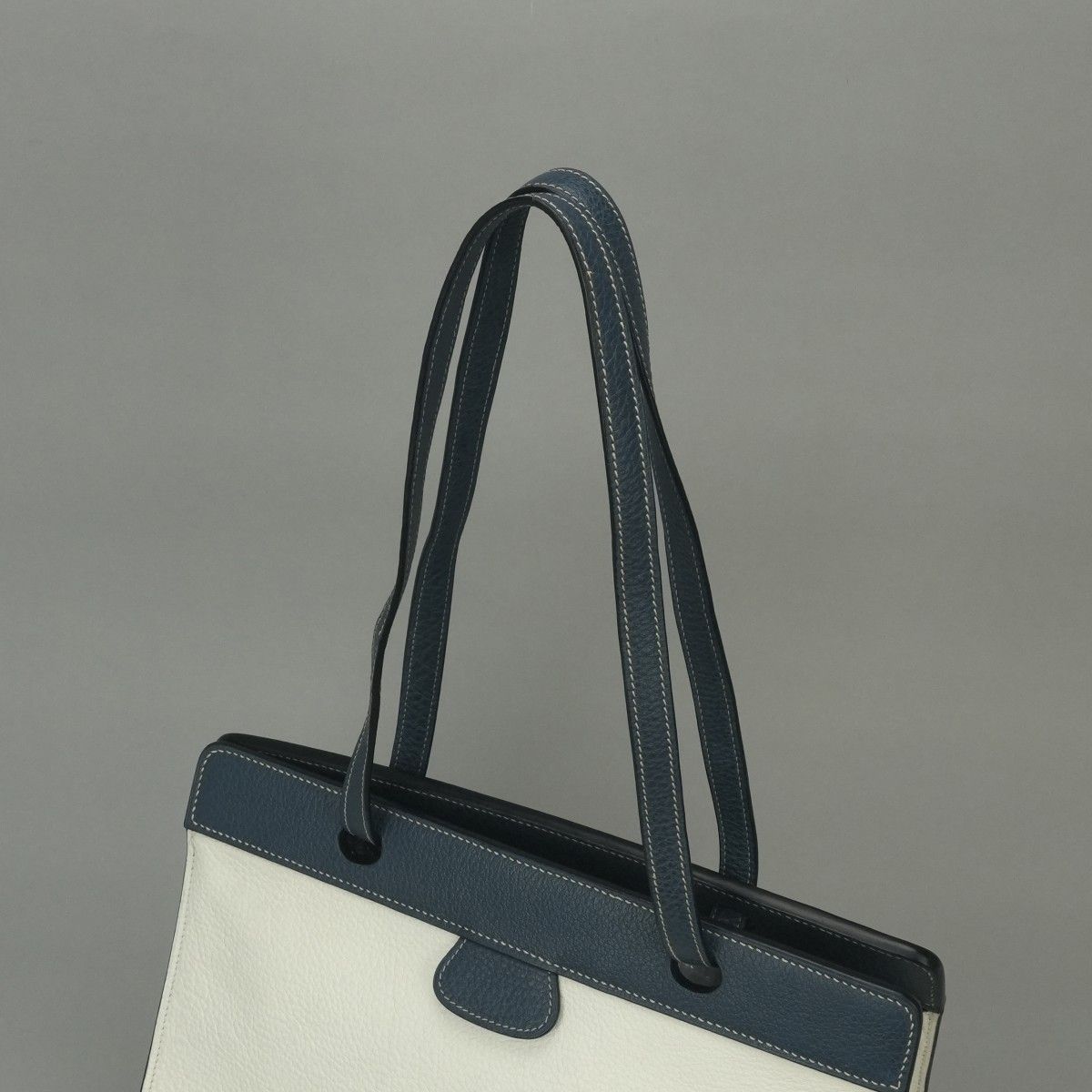 Hermes Tote Fjord White Navy Gray Gold Handbag Tricolor 2-Way — view 4