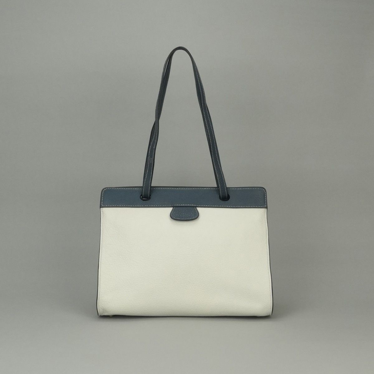 Hermes Tote Fjord White Navy Gray Gold Handbag Tricolor 2-Way