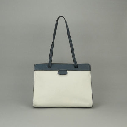 Hermes Tote Fjord White Navy Gray Gold Handbag Tricolor 2-Way