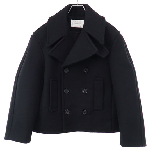 Saint Laurent Oversized Cropped Peacoat Black T1 Coat