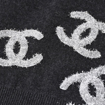 Chanel Cashmere Knit Cardigan CC Logo Glitter Charcoal 38 — view 5