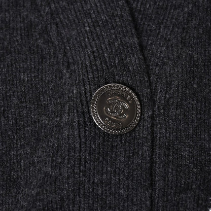 Chanel Cashmere Knit Cardigan CC Logo Glitter Charcoal 38 — view 4