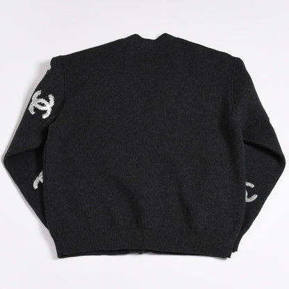 Chanel Cashmere Knit Cardigan CC Logo Glitter Charcoal 38 — view 2