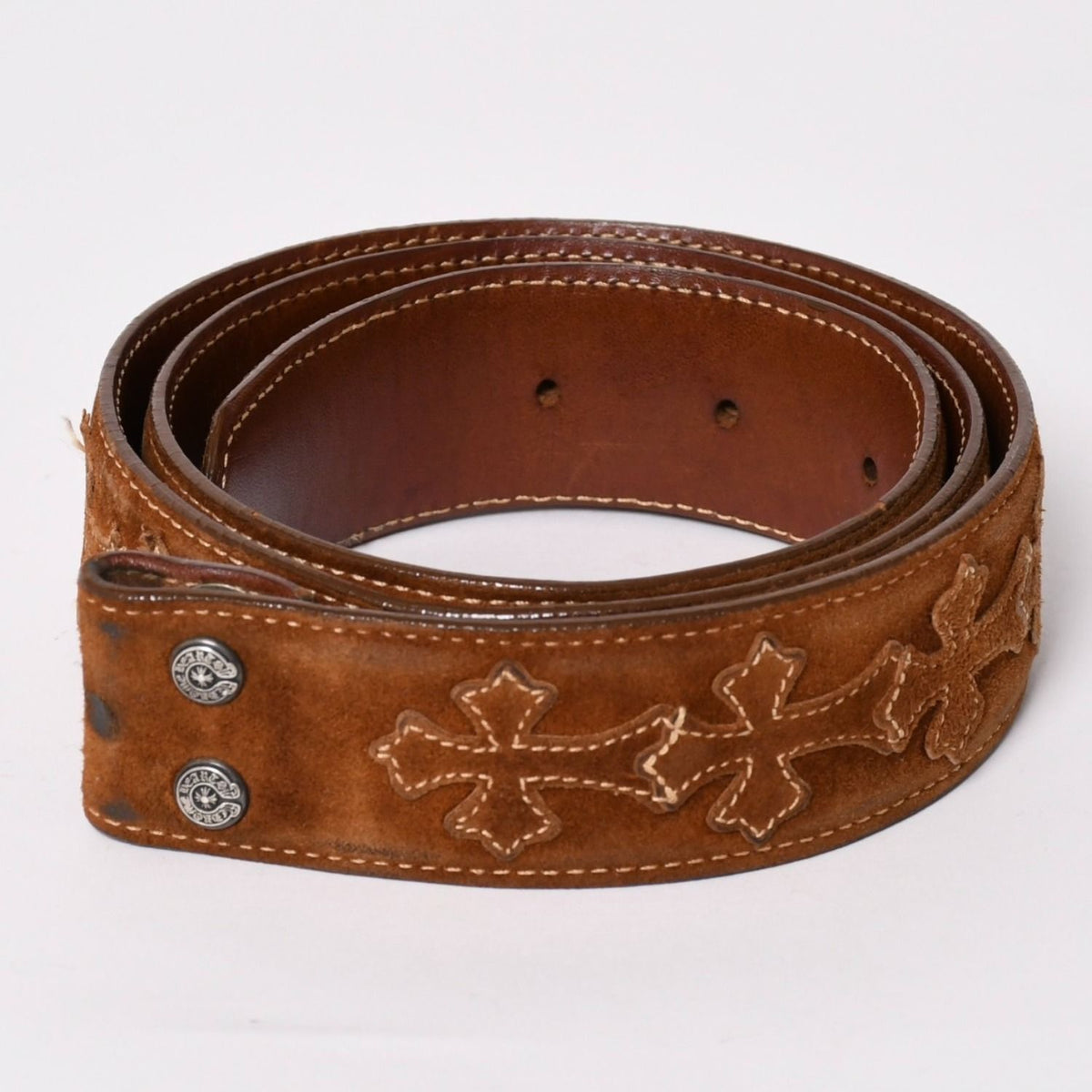 Chrome Hearts Belt Strap 34 Cemetery Cross Patch 925 Sterling Silver Leather