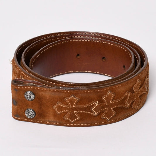 Chrome Hearts Belt Strap 34 Cemetery Cross Patch 925 Sterling Silver Leather