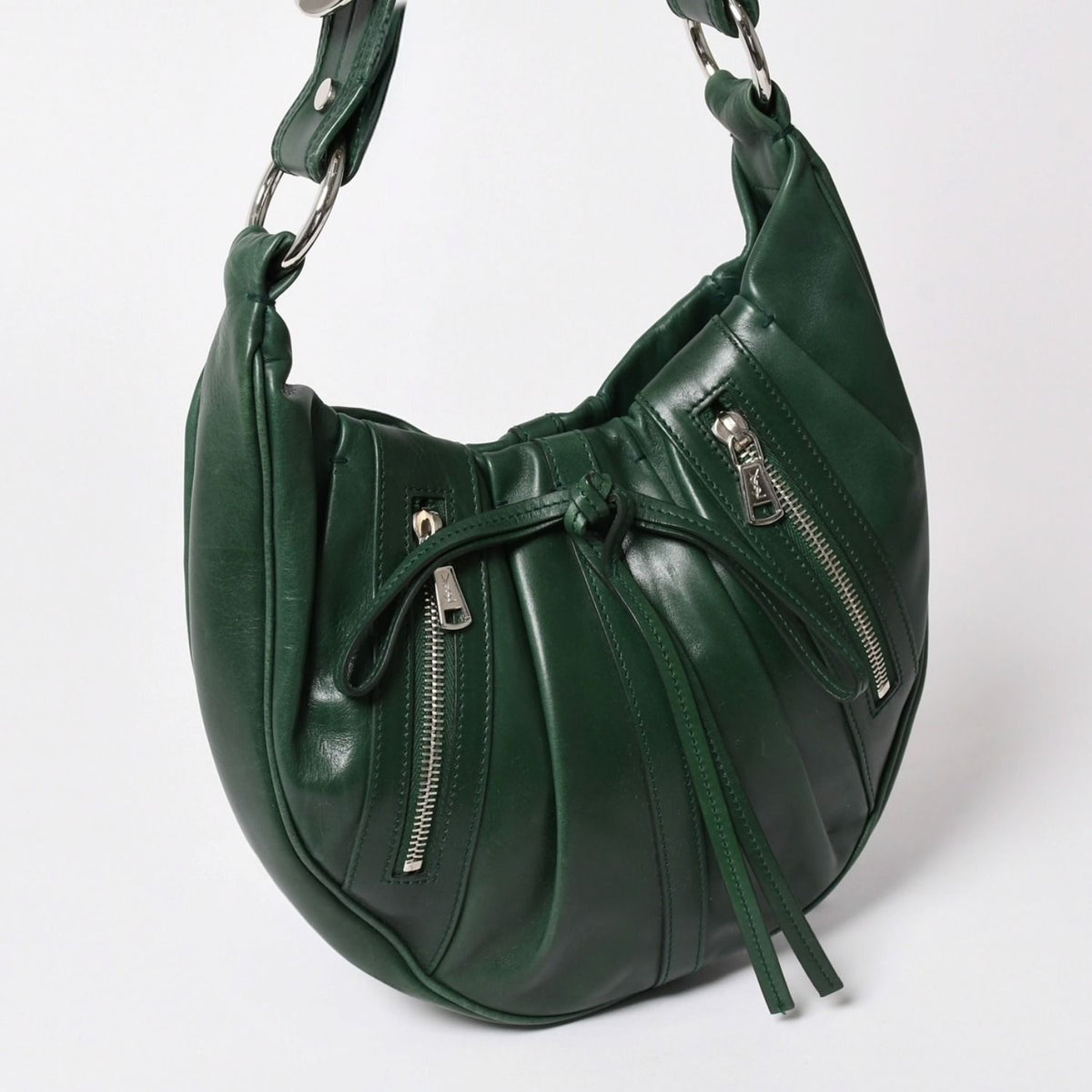 Saint Laurent Rive Gauche Leather Hobo Shoulder Bag Tom Ford Era Pleated Green — view 3