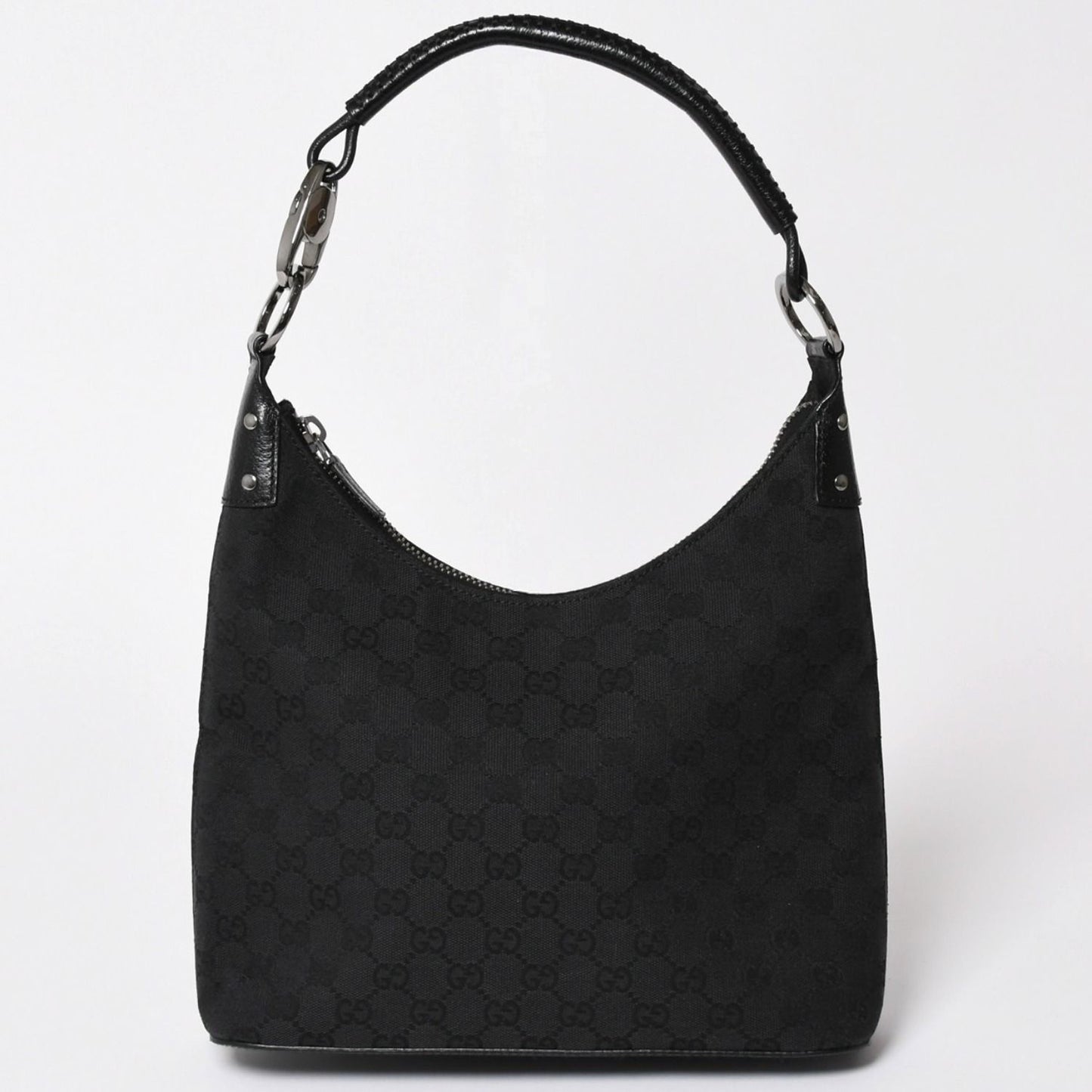 Gucci Guuci Bag GG Canvas Leather Black Silver