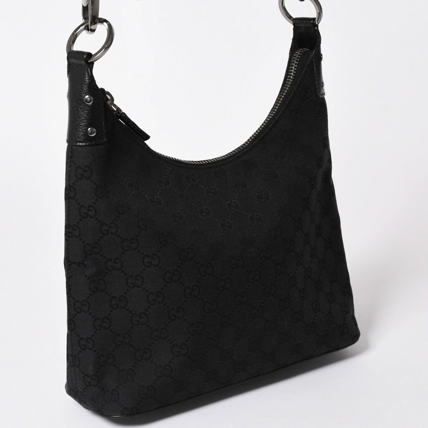 Gucci Guuci Bag GG Canvas Leather Black Silver — view 3