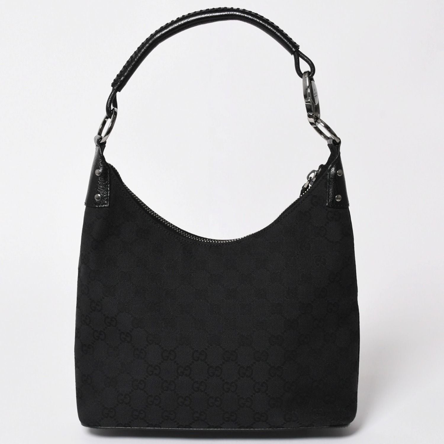 Gucci Guuci Bag GG Canvas Leather Black Silver — view 2