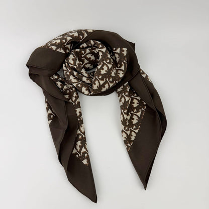 Dior Trotter Logo All Over Print Silk Scarf Brown White Vintage — view 2