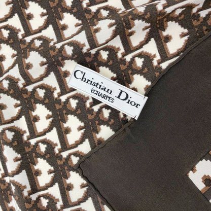Dior Trotter Logo All Over Print Silk Scarf Brown White Vintage — view 8