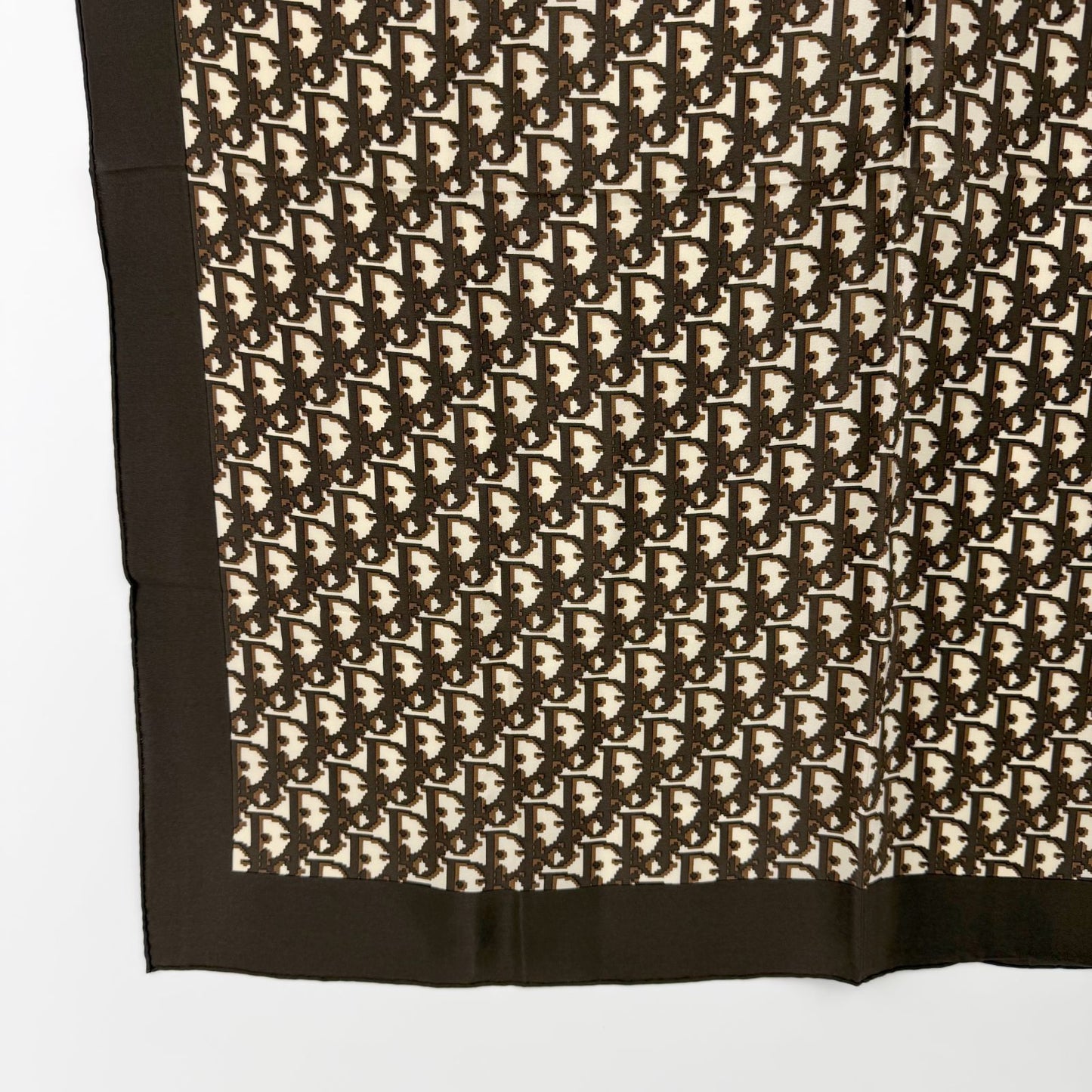Dior Trotter Logo All Over Print Silk Scarf Brown White Vintage — view 5