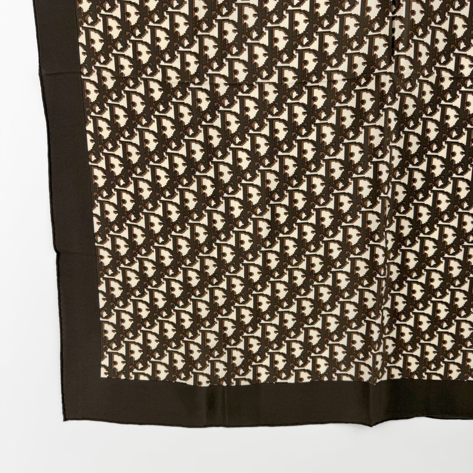 Dior Trotter Logo All Over Print Silk Scarf Brown White Vintage — view 5