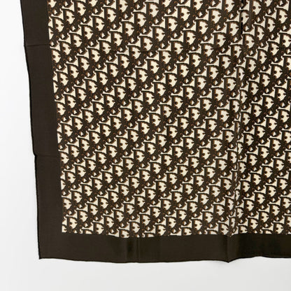 Dior Trotter Logo All Over Print Silk Scarf Brown White Vintage — view 5