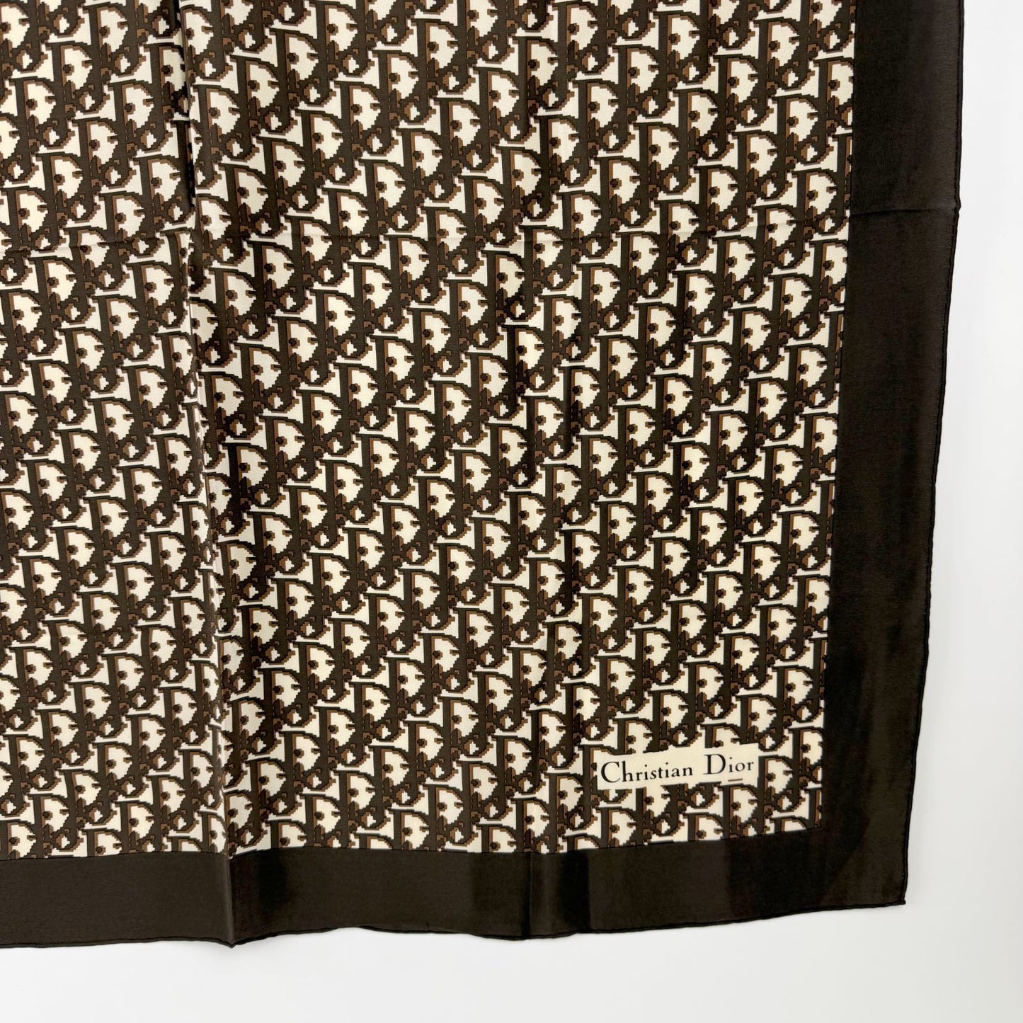 Dior Trotter Logo All Over Print Silk Scarf Brown White Vintage — view 6