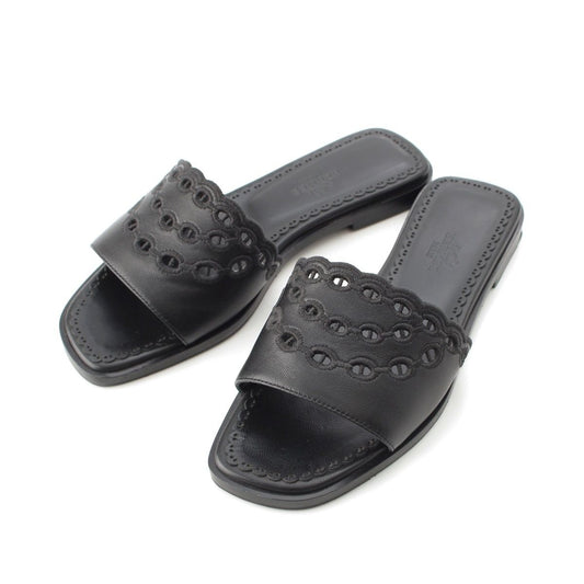 Hermes Leather Gael Chaine D'Ancre Flat Sandals Black