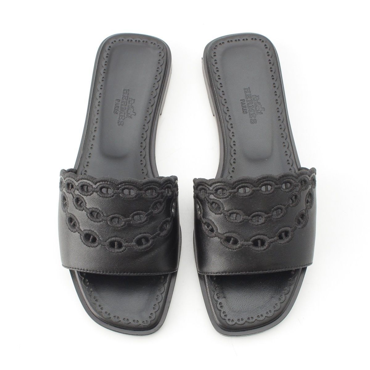 Hermes Leather Gael Chaine D'Ancre Flat Sandals Black — view 2