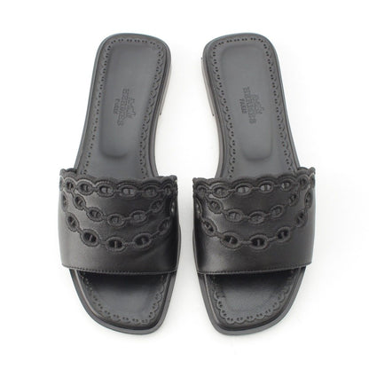 Hermes Leather Gael Chaine D'Ancre Flat Sandals Black — view 2