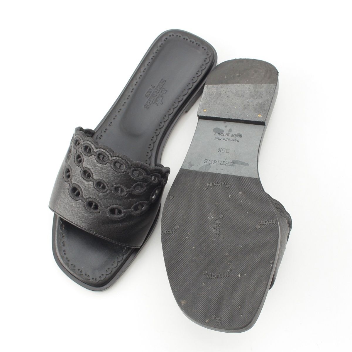 Hermes Leather Gael Chaine D'Ancre Flat Sandals Black — view 5