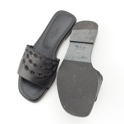 Hermes Leather Gael Chaine D'Ancre Flat Sandals Black — view 5