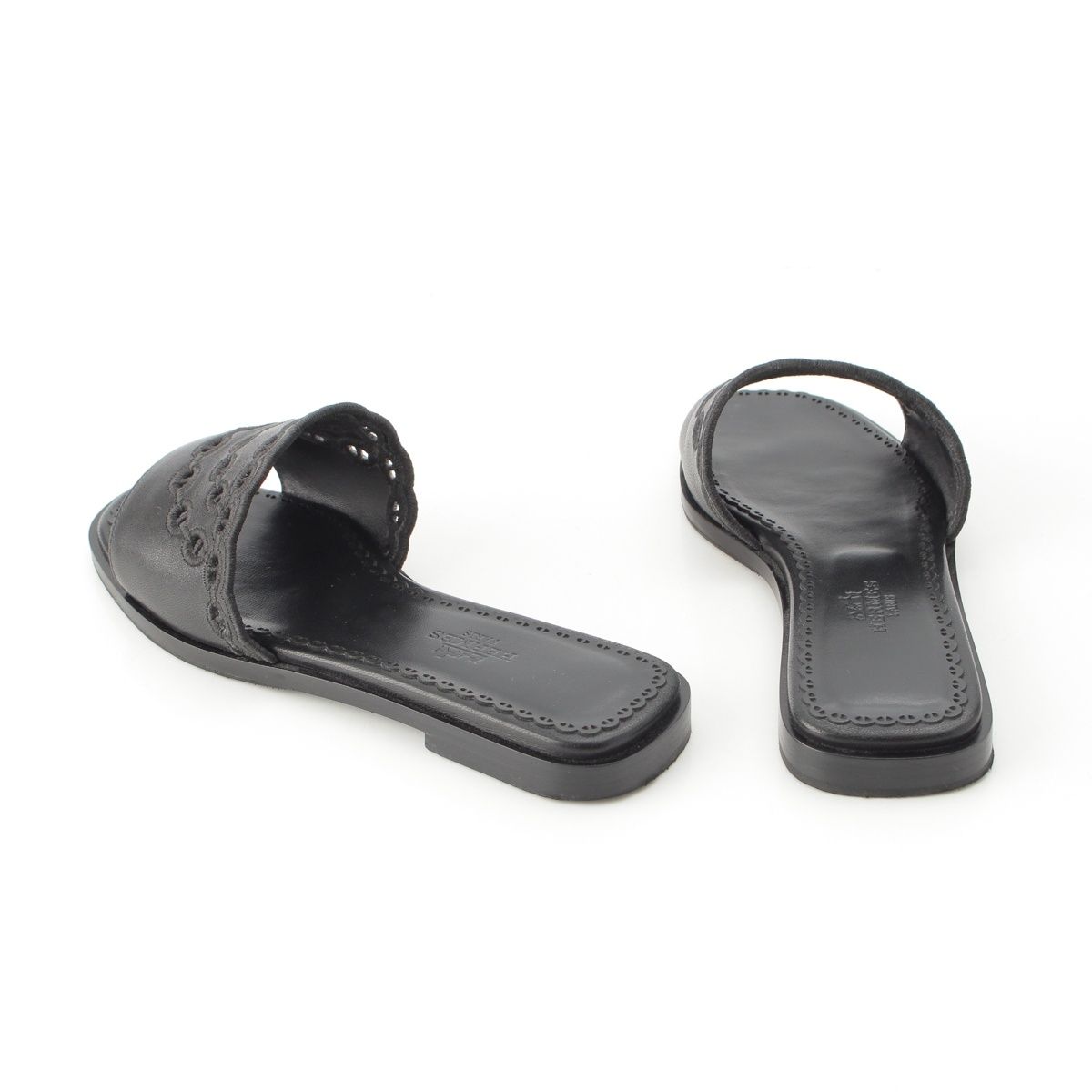 Hermes Leather Gael Chaine D'Ancre Flat Sandals Black — view 4