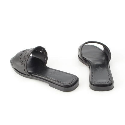 Hermes Leather Gael Chaine D'Ancre Flat Sandals Black — view 4