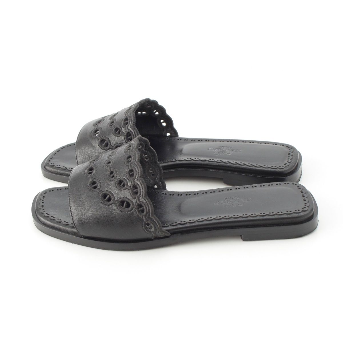 Hermes Leather Gael Chaine D'Ancre Flat Sandals Black — view 3