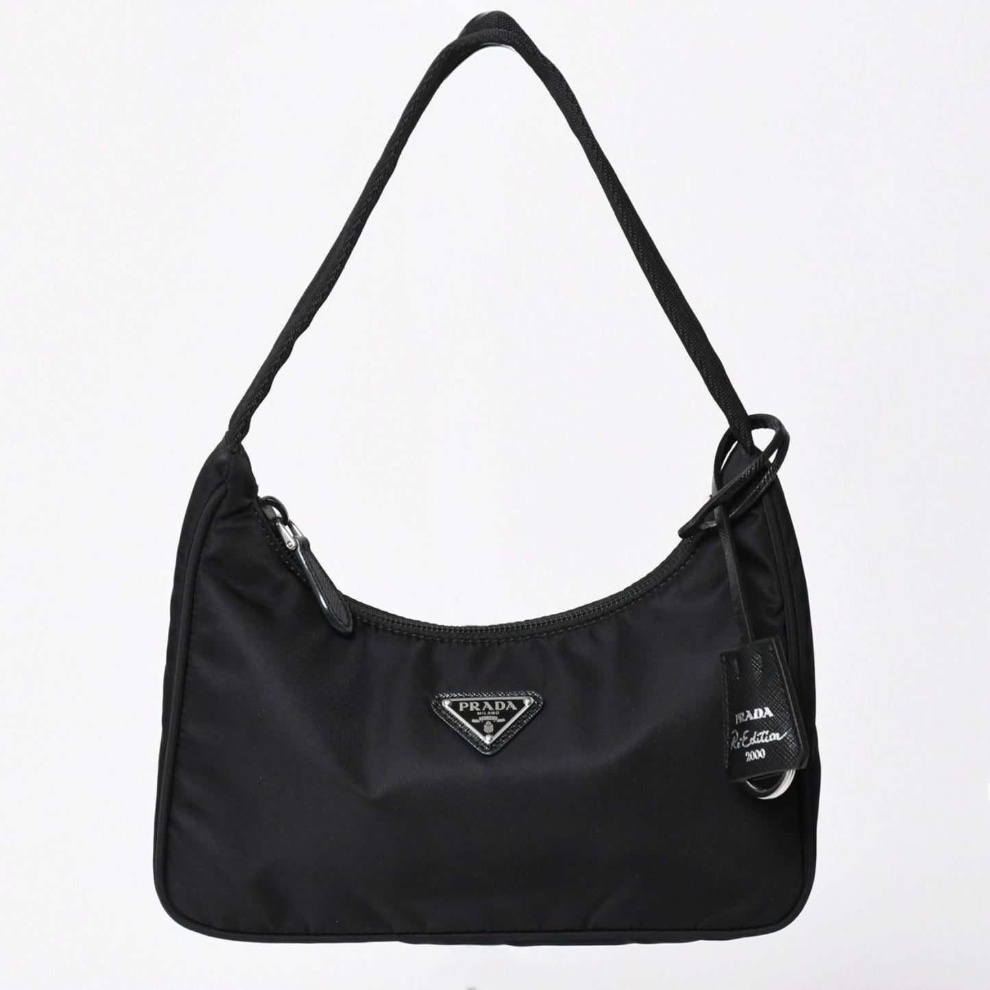 Prada Hobo Nylon Black Triangle Logo Silver