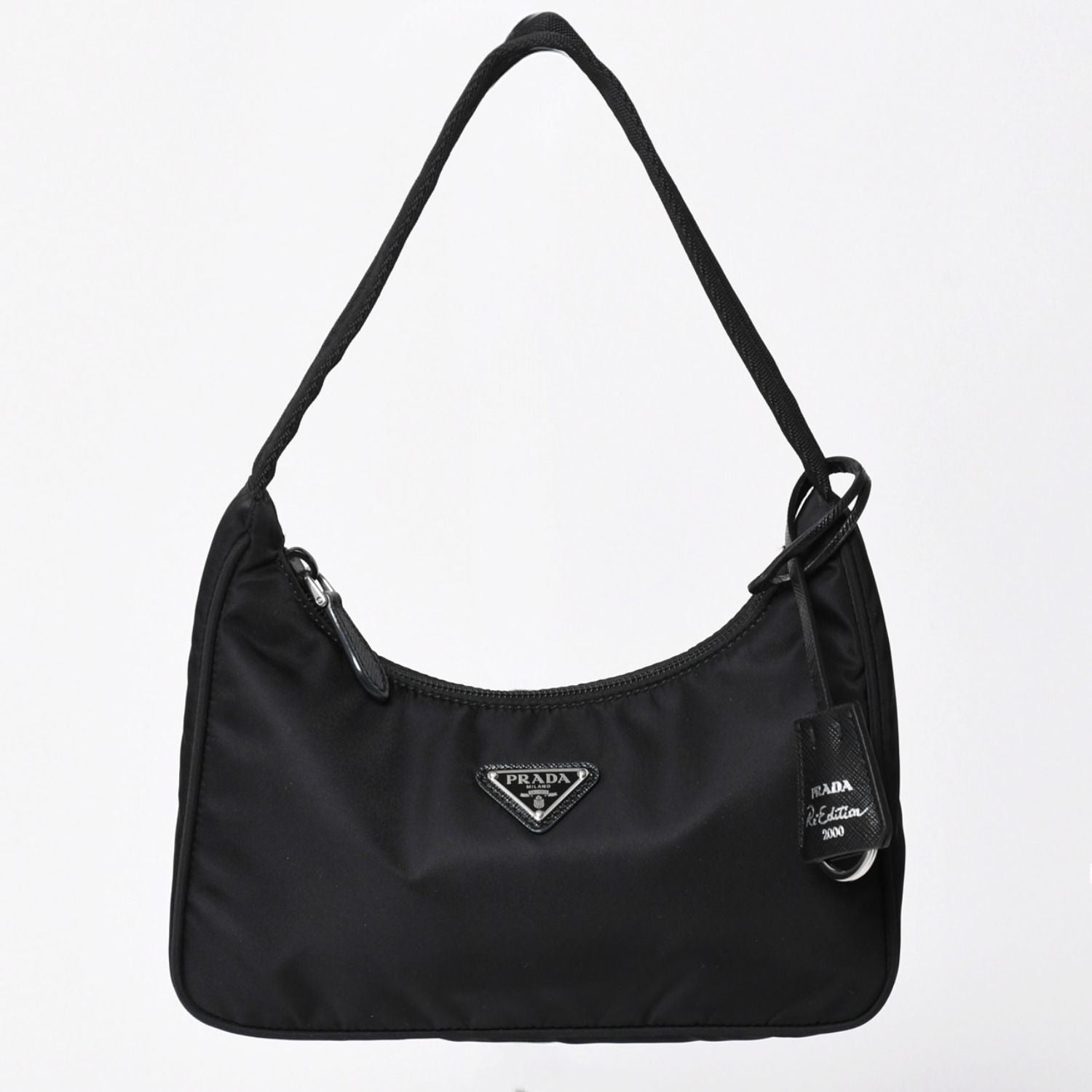 Prada Hobo Nylon Black Triangle Logo Silver