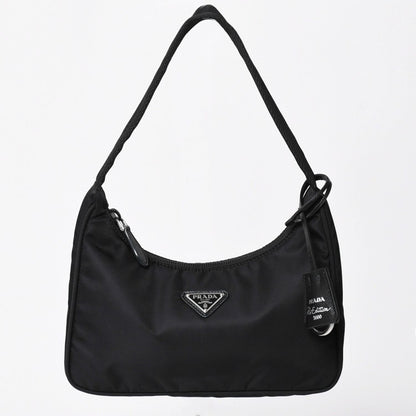 Prada Hobo Nylon Black Triangle Logo Silver
