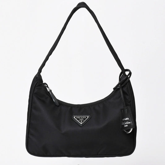 Prada Hobo Nylon Black Triangle Logo Silver