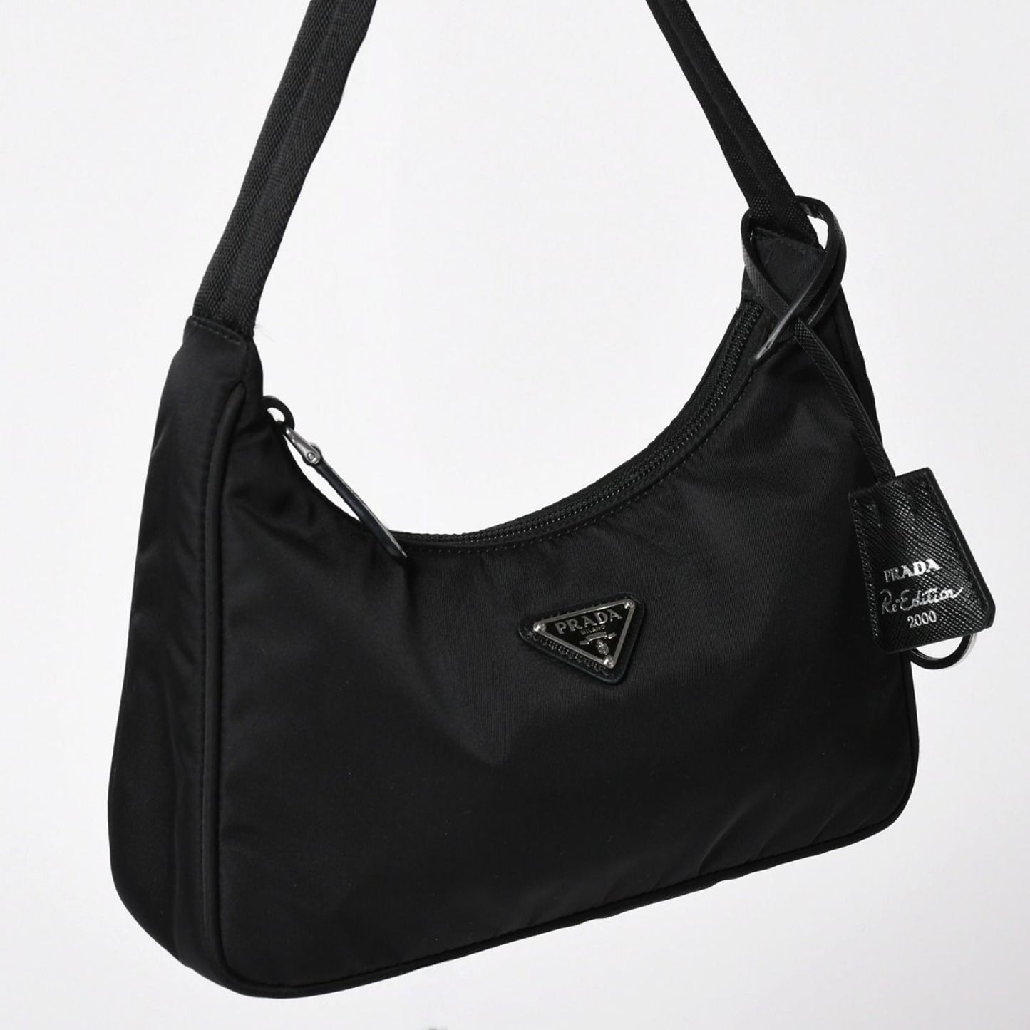 Prada Hobo Nylon Black Triangle Logo Silver — view 3