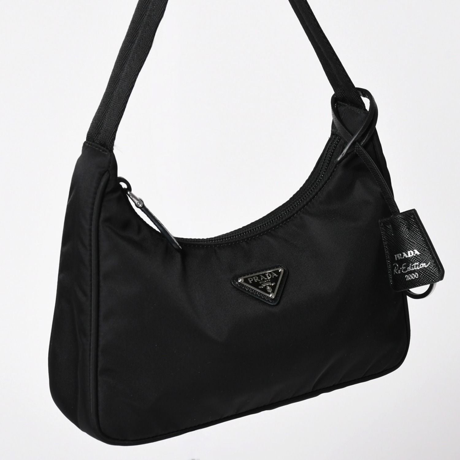 Prada Hobo Nylon Black Triangle Logo Silver — view 3