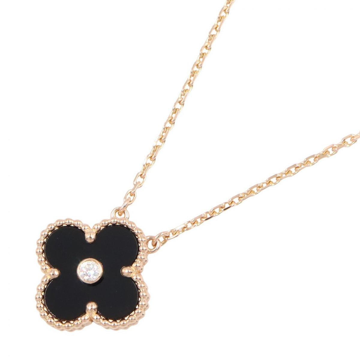 Van Cleef & Arpels Necklace Vintage Alhambra Onyx 37.5 42 18K Pink Gold