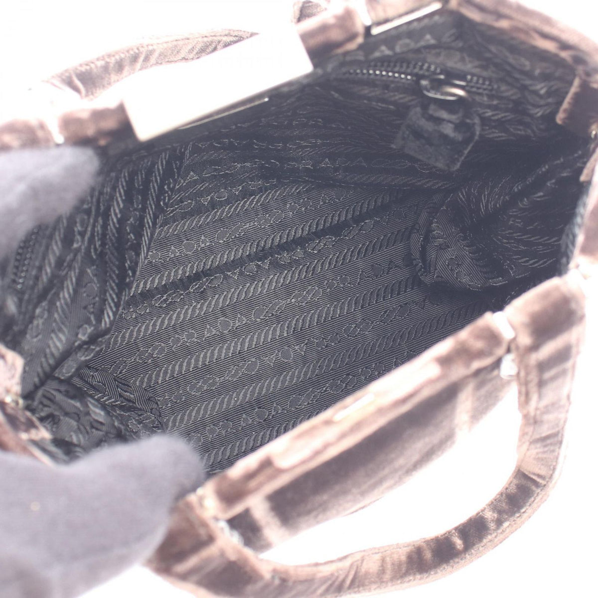 Prada Handbag Velluto Fibbie Dark Brown Fabric — view 3