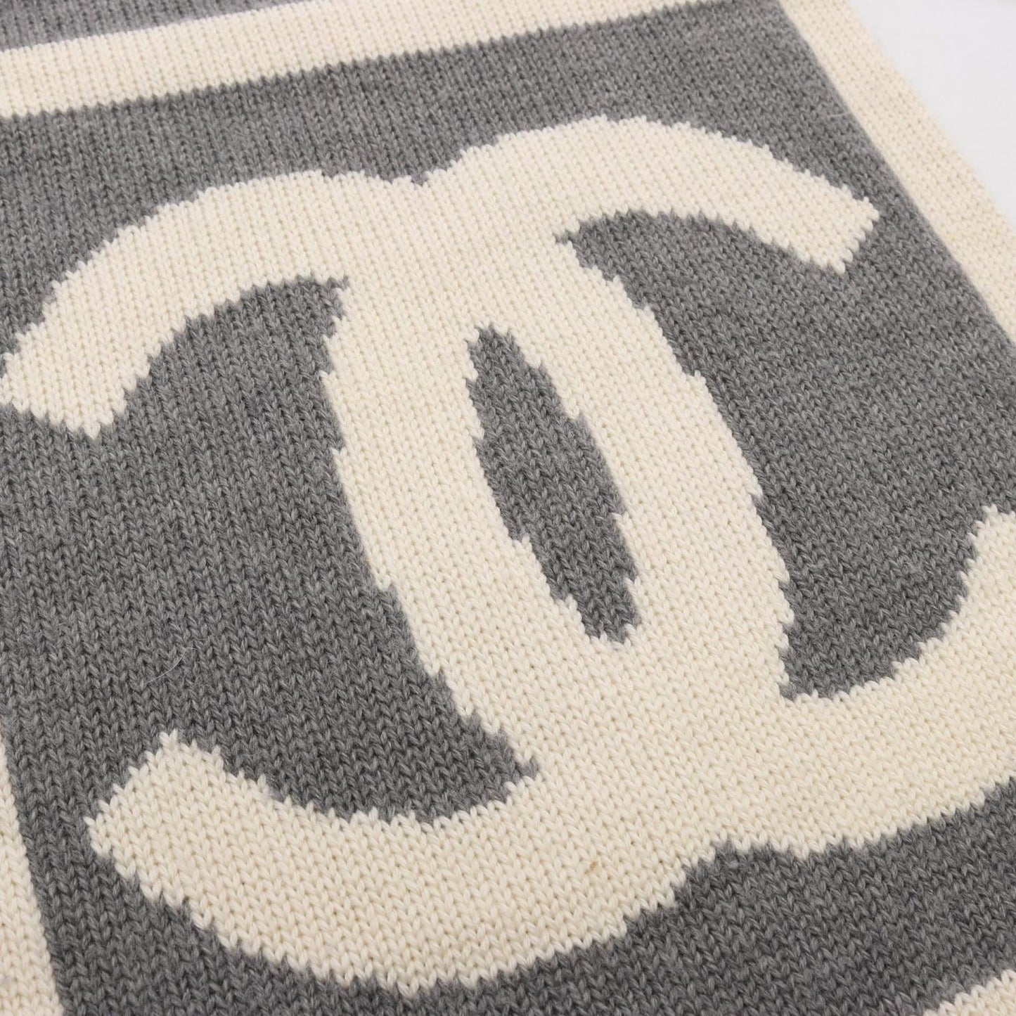 Chanel Scarf CC Logo Gray White Wool Silk — view 3