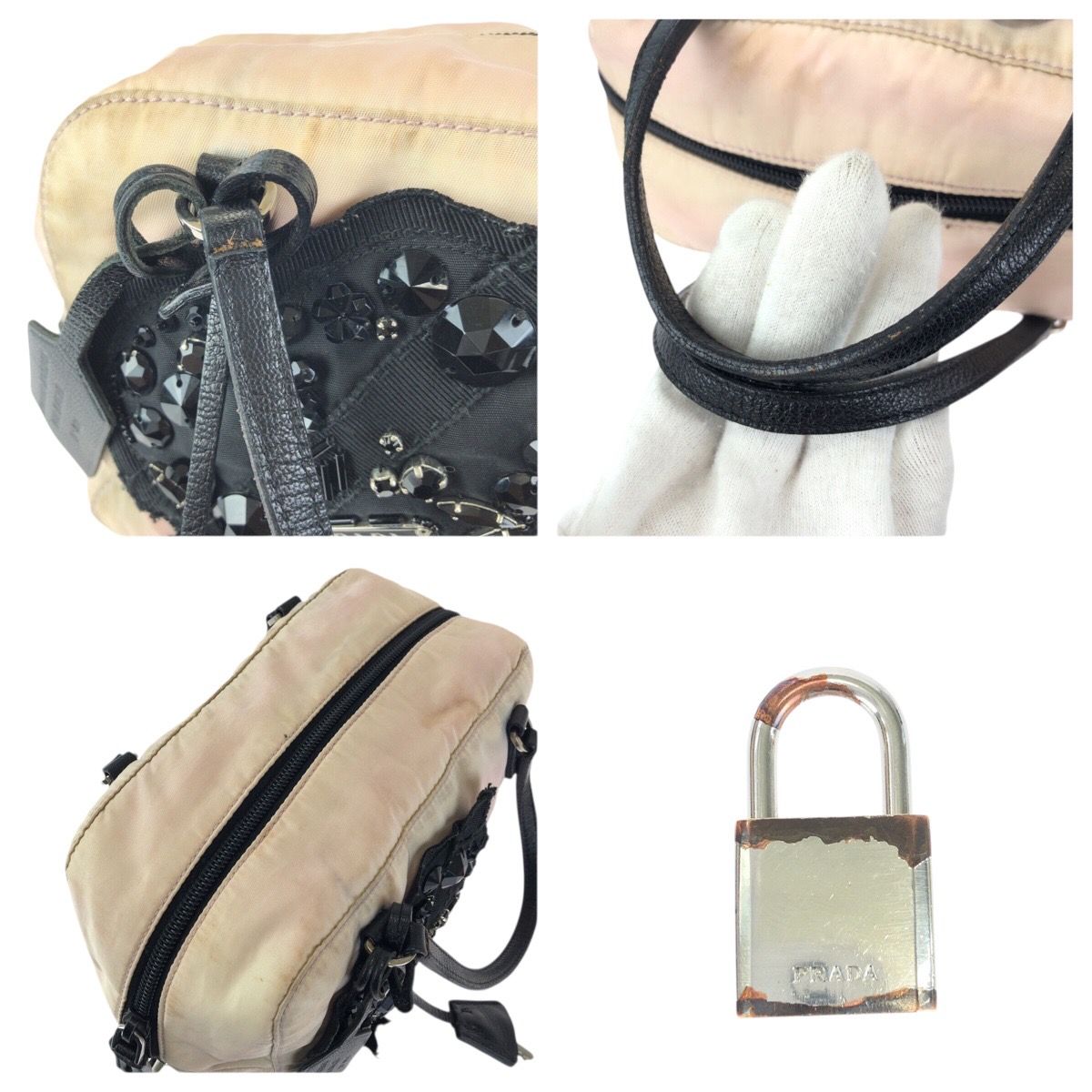 Prada Tessuto Bijou Pink Black Silver Nylon Handbag — view 6