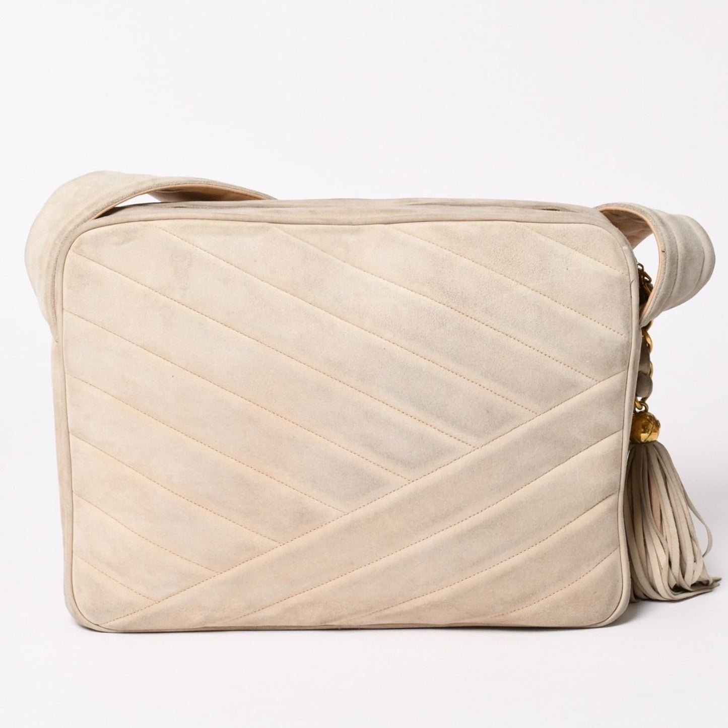 Chanel CC Logo Suede Tassel Shoulder Bag Chevron Bahia Stitch Gold — view 2
