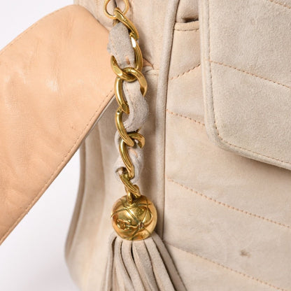 Chanel CC Logo Suede Tassel Shoulder Bag Chevron Bahia Stitch Gold — view 6